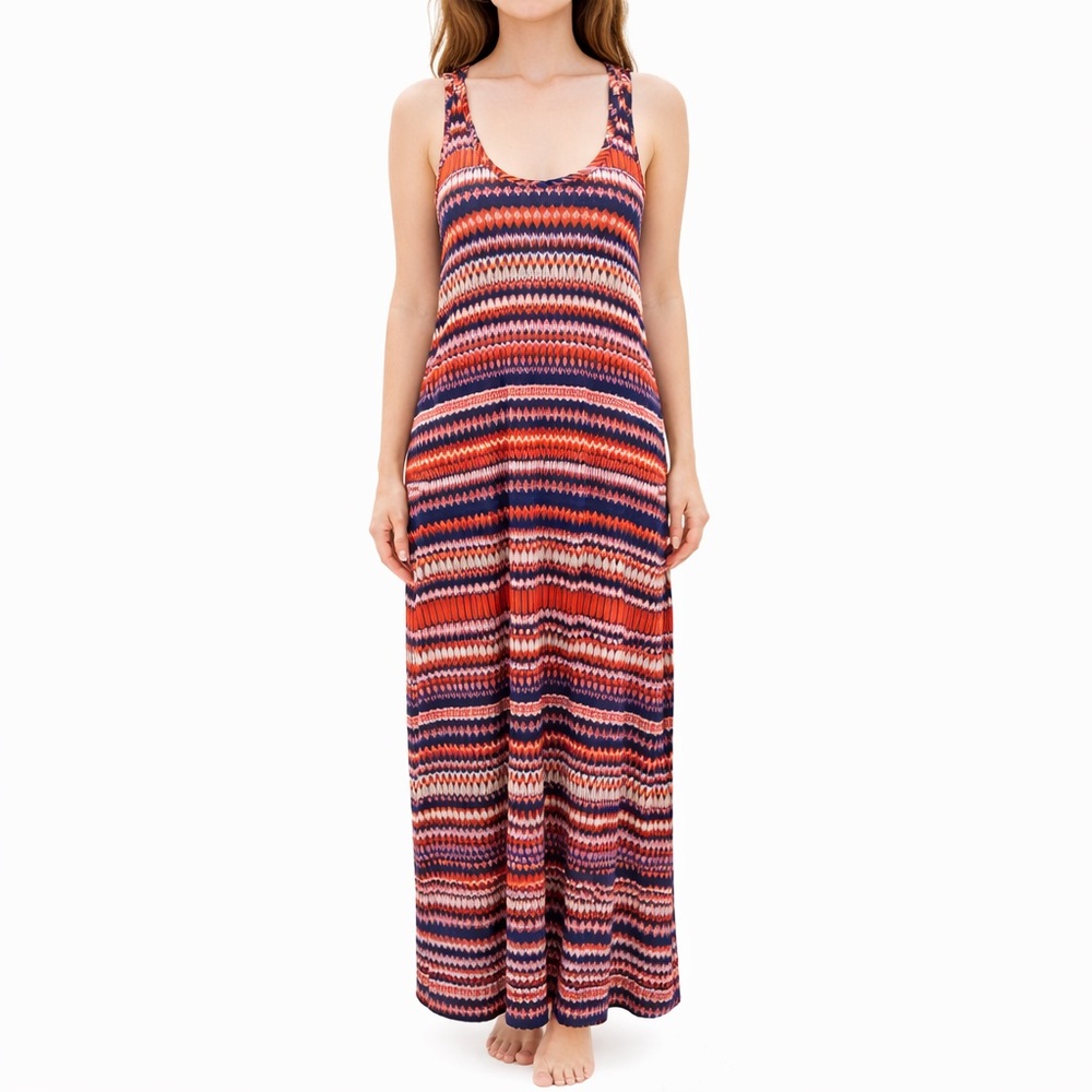 J. Crew Maxi Dress Size Small‎ Boho Racerback Tribal Orange Pink Blue